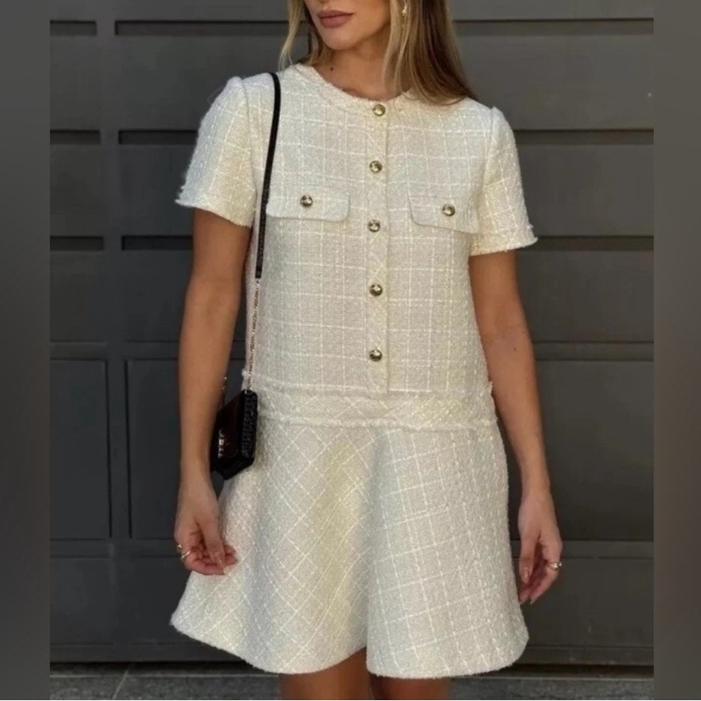 Zara Cream Tweed Short Sleeve Ensemble